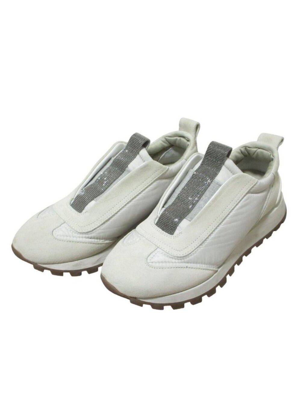 Brunello Cucinelli Running Sneakers with Precious Details Light Gray